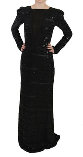 John Richmond Black Silk Full Length Sequined Gown Dress -   -  John Richmond.